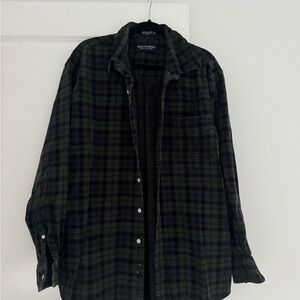 BRITCHES GREAT OUTDOORS vintage men’s green & black tartan button shirt size XL